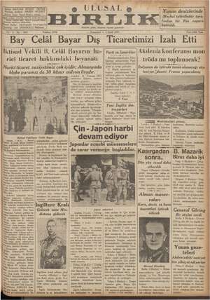 Ulusal Birlik (İzmir) Gazetesi 4 Eylül 1937 kapağı