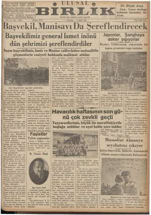 Ulusal Birlik (İzmir) Gazetesi 6 Eylül 1937 kapağı