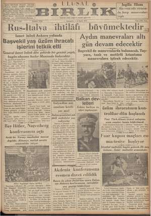 Ulusal Birlik (İzmir) Gazetesi 8 Eylül 1937 kapağı