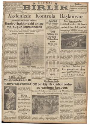 Ulusal Birlik (İzmir) Gazetesi 13 Eylül 1937 kapağı