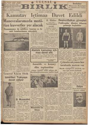Ulusal Birlik (İzmir) Gazetesi 15 Eylül 1937 kapağı