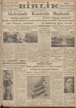 Ulusal Birlik (İzmir) Gazetesi 16 Eylül 1937 kapağı