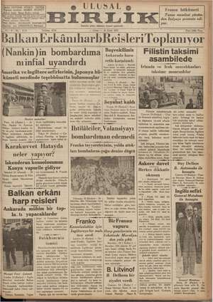 Ulusal Birlik (İzmir) Gazetesi 24 Eylül 1937 kapağı
