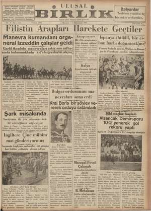 Ulusal Birlik (İzmir) Gazetesi 4 Ekim 1937 kapağı