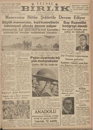 Ulusal Birlik (İzmir) Gazetesi 9 Ekim 1937 kapağı