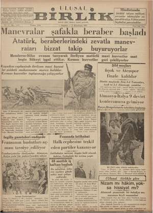 Ulusal Birlik (İzmir) Gazetesi 11 Ekim 1937 kapağı