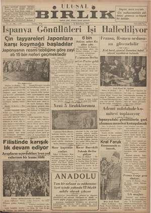 Ulusal Birlik (İzmir) Gazetesi 16 Ekim 1937 kapağı