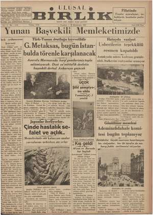 Ulusal Birlik (İzmir) Gazetesi 18 Ekim 1937 kapağı