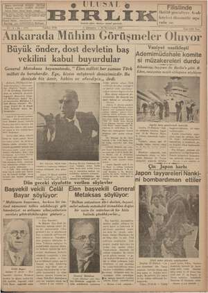 Ulusal Birlik (İzmir) Gazetesi 20 Ekim 1937 kapağı