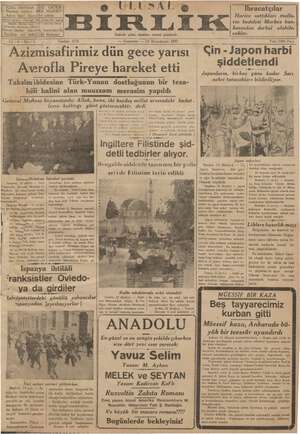 Ulusal Birlik (İzmir) Gazetesi 23 Ekim 1937 kapağı