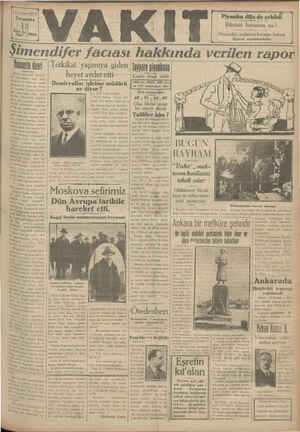 Vakit Gazetesi 13 Mart 1929 kapağı