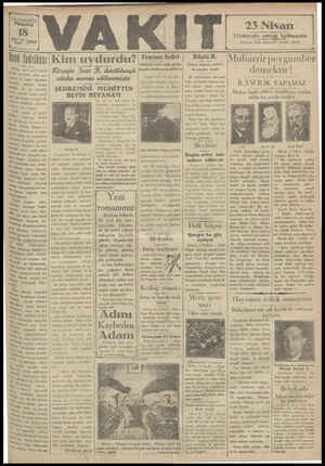 Vakit Gazetesi 18 Mart 1929 kapağı