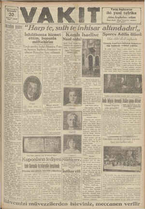 Vakit Gazetesi 20 Mart 1929 kapağı