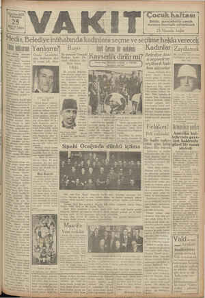 Vakit Gazetesi 25 Mart 1929 kapağı
