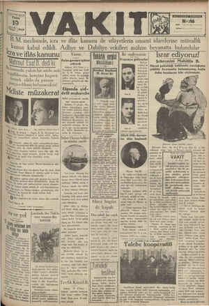 Vakit Gazetesi 19 Nisan 1929 kapağı