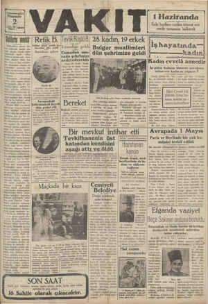 Vakit Gazetesi 2 Mayıs 1929 kapağı