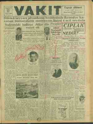 Vakit Gazetesi 12 Mayıs 1929 kapağı
