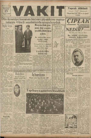 Vakit Gazetesi 13 Mayıs 1929 kapağı