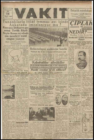 Vakit Gazetesi 14 Mayıs 1929 kapağı