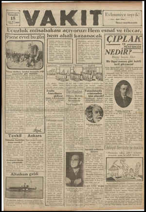 Vakit Gazetesi 15 Mayıs 1929 kapağı