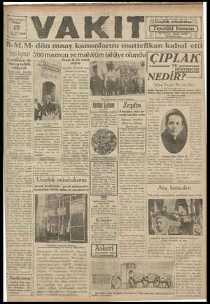 Vakit Gazetesi 19 Mayıs 1929 kapağı