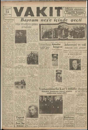 Vakit Gazetesi 24 Mayıs 1929 kapağı