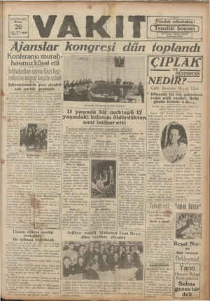 Vakit Gazetesi 26 Mayıs 1929 kapağı