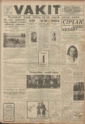 Vakit Gazetesi 27 Mayıs 1929 kapağı