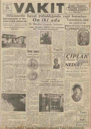 Vakit Gazetesi 28 Mayıs 1929 kapağı