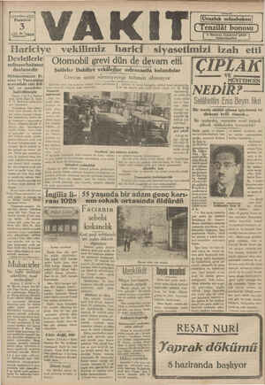 Vakit Gazetesi 3 Haziran 1929 kapağı