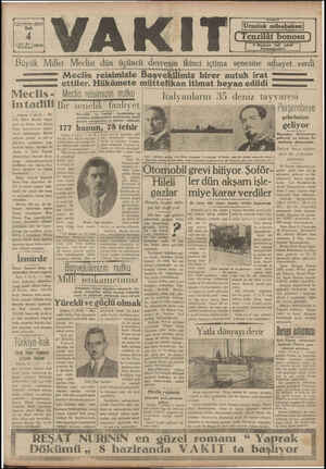 Vakit Gazetesi 4 Haziran 1929 kapağı