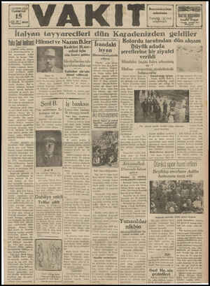 Vakit Gazetesi 15 Haziran 1929 kapağı