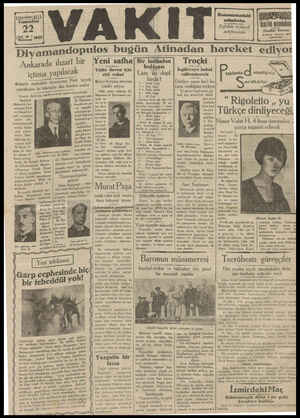 Vakit Gazetesi 22 Haziran 1929 kapağı