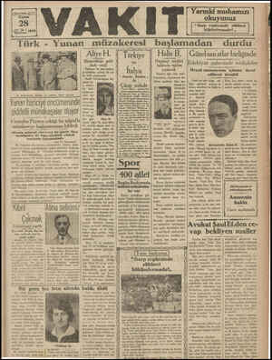 Vakit Gazetesi 28 Haziran 1929 kapağı