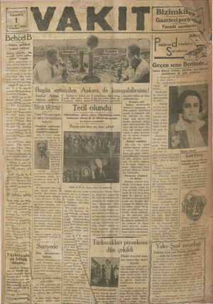 Vakit Gazetesi 1 Temmuz 1929 kapağı