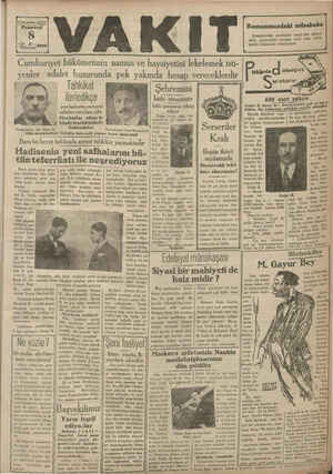 Vakit Gazetesi 8 Temmuz 1929 kapağı
