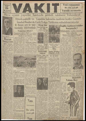 Vakit Gazetesi 28 Temmuz 1929 kapağı