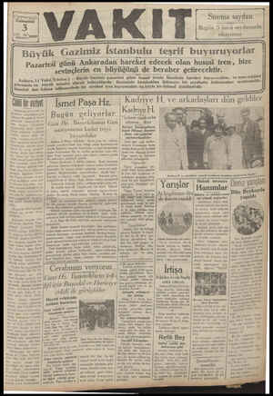 Vakit Gazetesi 3 Ağustos 1929 kapağı