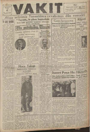 Vakit Gazetesi 4 Ağustos 1929 kapağı