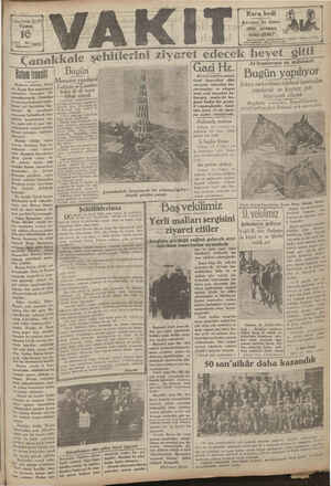 Vakit Gazetesi 16 Ağustos 1929 kapağı