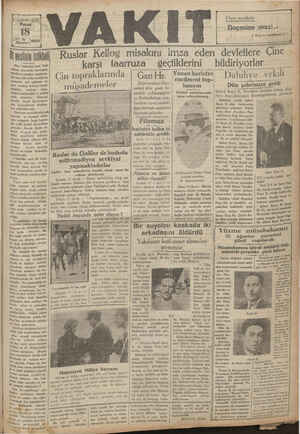 Vakit Gazetesi 18 Ağustos 1929 kapağı