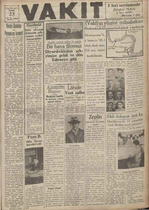 Vakit Gazetesi 23 Ağustos 1929 kapağı