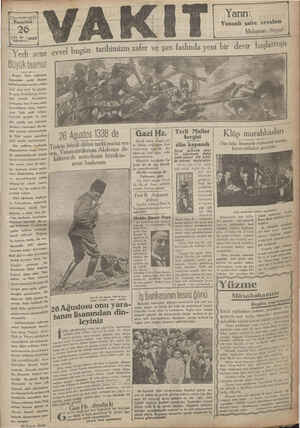 Vakit Gazetesi 26 Ağustos 1929 kapağı