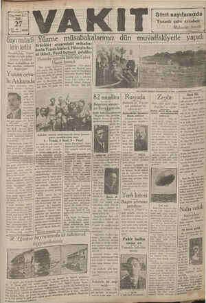 Vakit Gazetesi 27 Ağustos 1929 kapağı