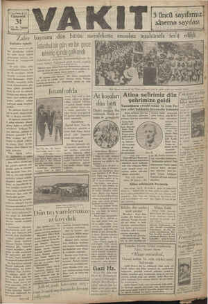Vakit Gazetesi 31 Ağustos 1929 kapağı