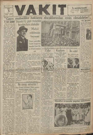 Vakit Gazetesi 3 Eylül 1929 kapağı