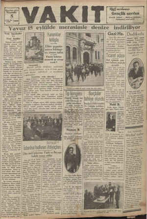 Vakit Gazetesi 5 Eylül 1929 kapağı