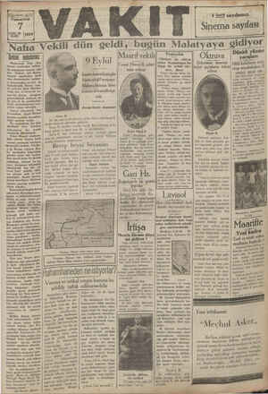 Vakit Gazetesi 7 Eylül 1929 kapağı