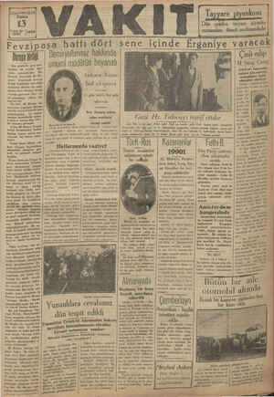 Vakit Gazetesi 13 Eylül 1929 kapağı
