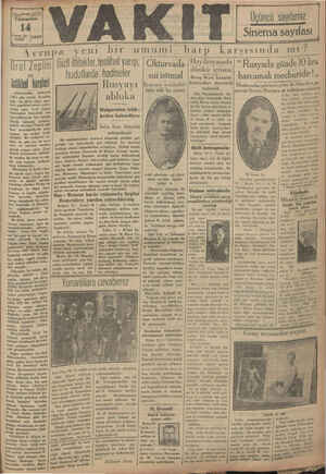 Vakit Gazetesi 14 Eylül 1929 kapağı